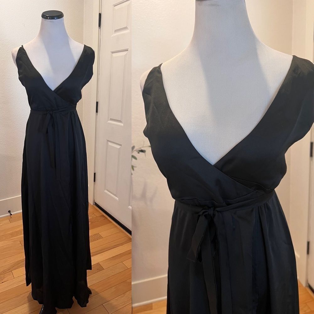 Black wrap satin maxi dress S
